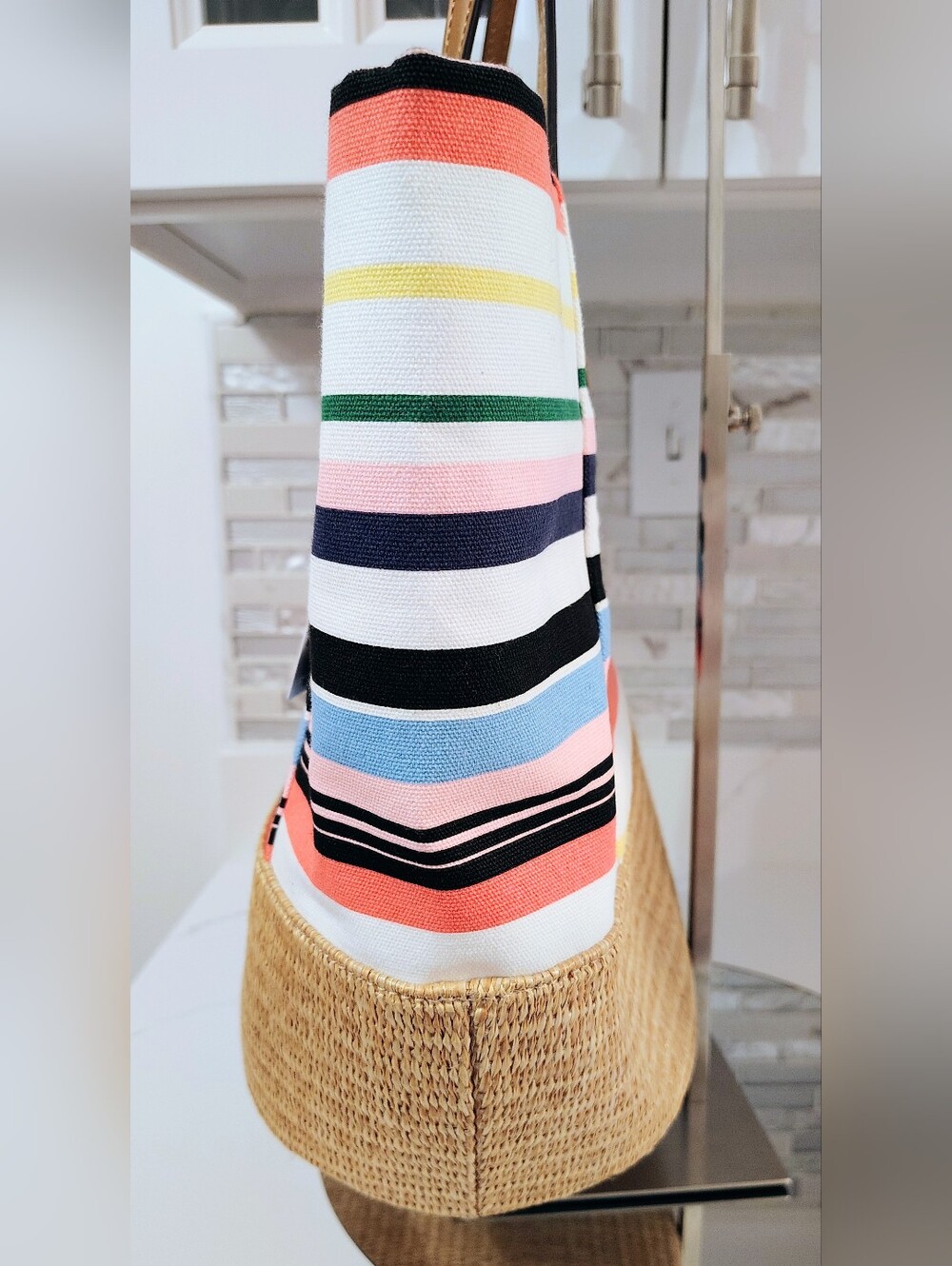 NWT Liz Claiborne Tote Bag - Raffia & Striped Multicolor Canvas - Picture 8 of 14